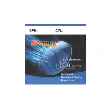 Полимерная асферическая линза BIOMAX Blue Cut UV400 HMC + EMI Ind. 1,74 Ø70 (0,0 / -15,0)