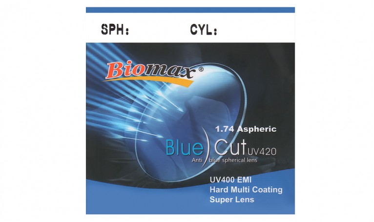 Полимерная асферическая линза BIOMAX Blue Cut UV400 HMC + EMI Ind. 1,74 Ø70 (0,0 / -15,0)