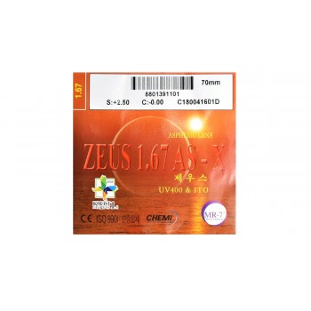 Полимерная асферическая линза ZEUS UV400I AS-X Ind. 1,67 Ø70 (+0,0 / +6,0)